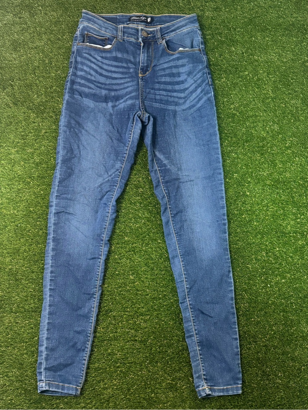 High-Rise Dark Blue Skinny Jeans - Women's Stretch Denim